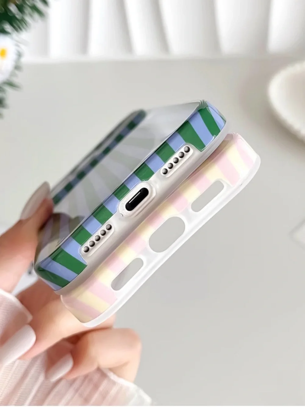 New iPhone 17 Pro Max Striped Phone Case Green & Blue